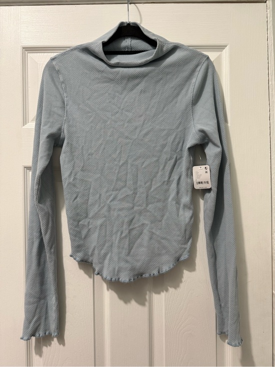Free People Tops - Free People Pale Blue Ribbed Long Sleeve Mock Neck Top